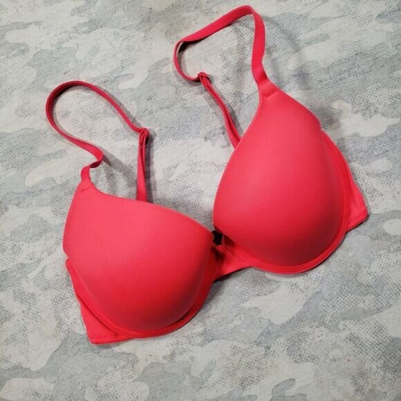 Victoria Secret Bra Womens 32D Pink Neon Wear Everywhere T Shirt Lined Underwire - Picture 2 of 5